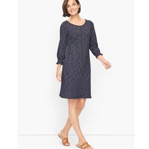 Talbots Cotton Casual Shift Dress Size Medium Long Sleeve Navy